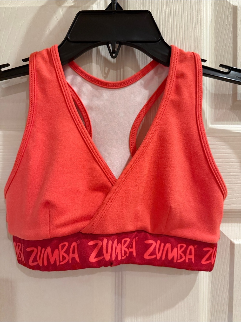 Zumba Fitness Coral Wrap Racerback Sports Bra with Branded Band